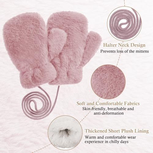 Yimomoyi 2 Pairs Winter Mittens Warm Magic Stretch Gloves Thick Fleece Padded Thermal Gloves With Anti-Lost String For Kids Birthday Christmas Gifts For Boys And Gir Age 3-8