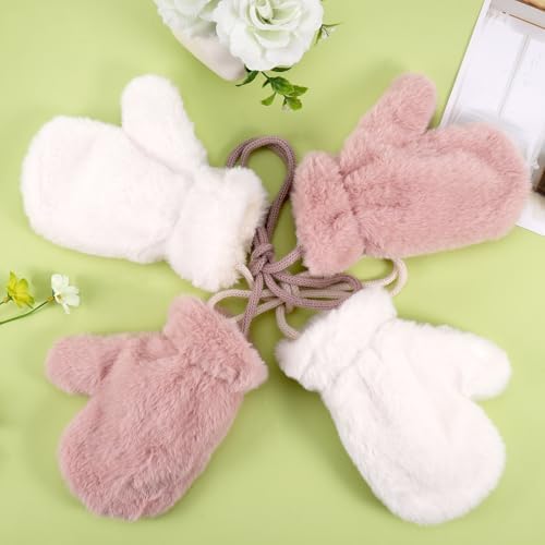 Yimomoyi 2 Pairs Winter Mittens Warm Magic Stretch Gloves Thick Fleece Padded Thermal Gloves With Anti-Lost String For Kids Birthday Christmas Gifts For Boys And Gir Age 3-8