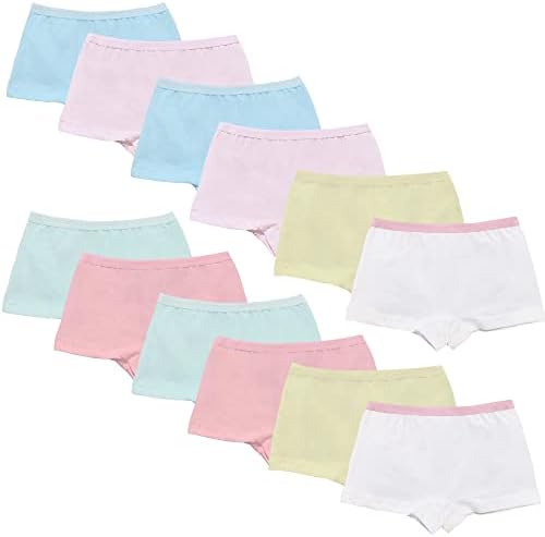 Yintry Kids Soft Comfort Cotton Underwear Little Girls Assorted Boyshort Panties (Pack of 12)