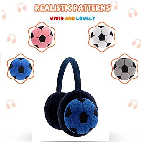 YJZQ Kids Earmuffs Football Pattern Ear Warmers Winter Warm Soccer Design Earmuffs Plush Cartoon Children's Earmuffs Fluffy Faux Fur Ear Warmers Protection Xmas Birthday Gifts