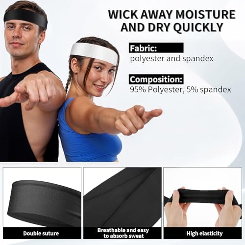 Ymapinc 3pcs Sport Headbands For Men Women Elastic Breathable Workout Head Band Sweat Bands For Cycling Running Yoga Hiking Basketball Tennis Gymnastics Fitness Black White Dark Grey