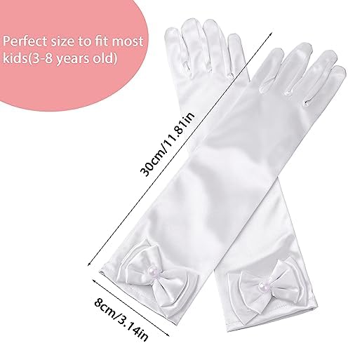 Yolev Girls Long White Gloves Princess Bow Pearl Satin Gloves Wedding For For Wedding Flower Girl Princess Dress Up Halloween Party Birthday Costume Accessories