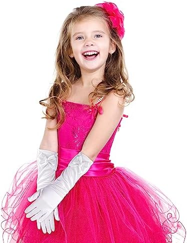Yolev Girls Long White Gloves Princess Bow Pearl Satin Gloves Wedding For For Wedding Flower Girl Princess Dress Up Halloween Party Birthday Costume Accessories