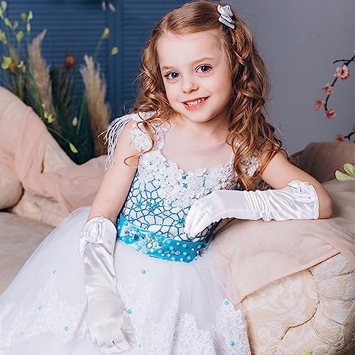 Yolev Girls Long White Gloves Princess Bow Pearl Satin Gloves Wedding For For Wedding Flower Girl Princess Dress Up Halloween Party Birthday Costume Accessories
