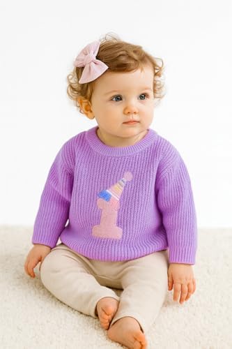 Yoolhamy Baby Girl Birthday Sweater Knitted Outfit Pullover Long Sleeve Sweatshirt Letter Embroidery Knitwear For Toddler Casual Kids Winter Clothes