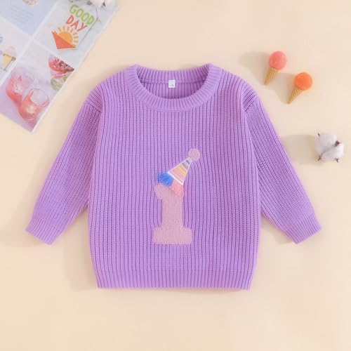 Yoolhamy Baby Girl Birthday Sweater Knitted Outfit Pullover Long Sleeve Sweatshirt Letter Embroidery Knitwear For Toddler Casual Kids Winter Clothes