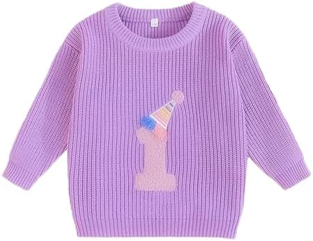 Yoolhamy Baby Girl Birthday Sweater Knitted Outfit Pullover Long Sleeve Sweatshirt Letter Embroidery Knitwear for Toddler Casual Kids Winter Clothes