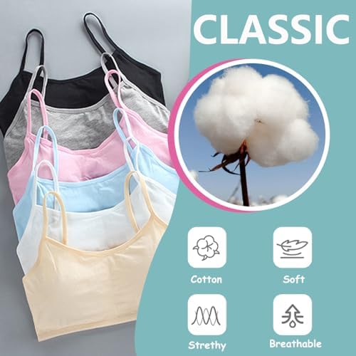 Young Girls Bras Cotton Teenage Underwear Removable Chest Pad Sports Training Bra Crop Tops For 7-12 Years Girls- 4 Pieces/4 Set