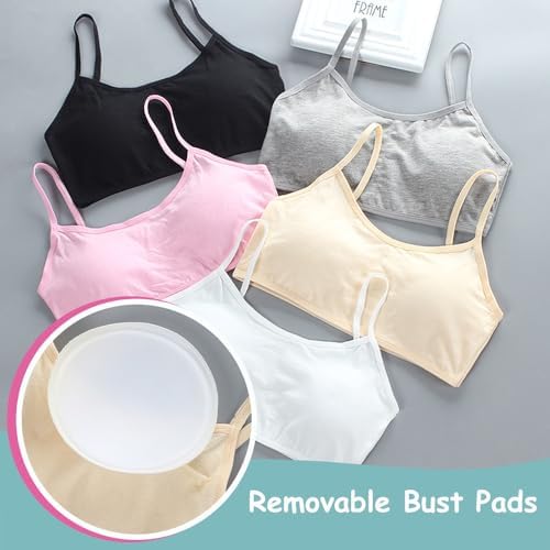Young Girls Bras Cotton Teenage Underwear Removable Chest Pad Sports Training Bra Crop Tops For 7-12 Years Girls- 4 Pieces/4 Set