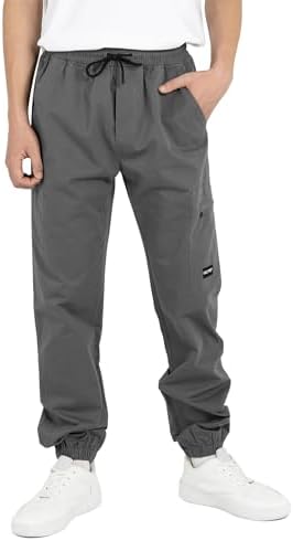 YoungSoul Boys Cargo Trousers Elasticated Waist Kids School Joggers Pants with Multi Pockets