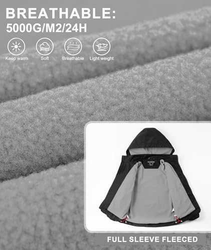 YoungSoul Boys Girls Waterproof Jackets Kids Lightweight Fleece Lined Raincoat With Detachable Hood