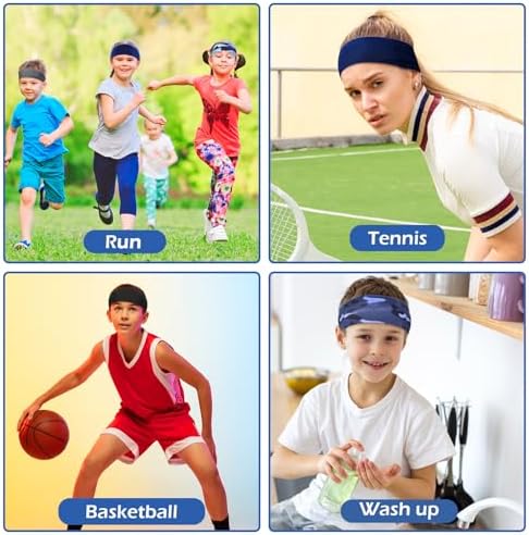 Yuanchu 6Pcs Kids Boys Sports Headbands Breathable Boys Athletic Sweatbands Non-slip Elastic Headband Moisture Sweat Band