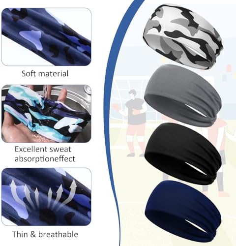 Yuanchu 6Pcs Kids Boys Sports Headbands Breathable Boys Athletic Sweatbands Non-slip Elastic Headband Moisture Sweat Band