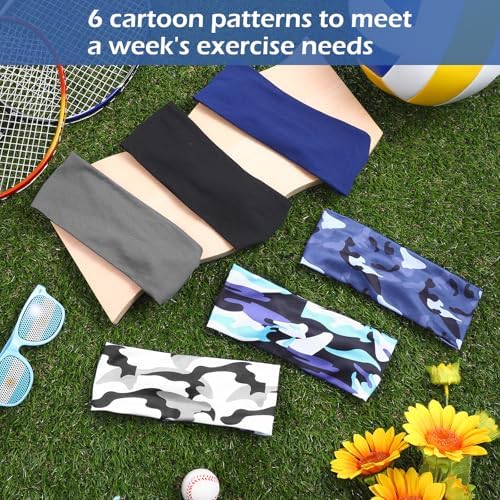 Yuanchu 6Pcs Kids Boys Sports Headbands Breathable Boys Athletic Sweatbands Non-slip Elastic Headband Moisture Sweat Band