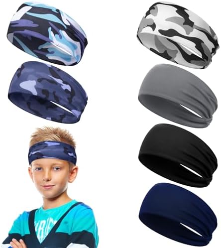 Yuanchu 6Pcs Kids Boys Sports Headbands Breathable Boys Athletic Sweatbands Non-slip Elastic Headband Moisture Sweat Band