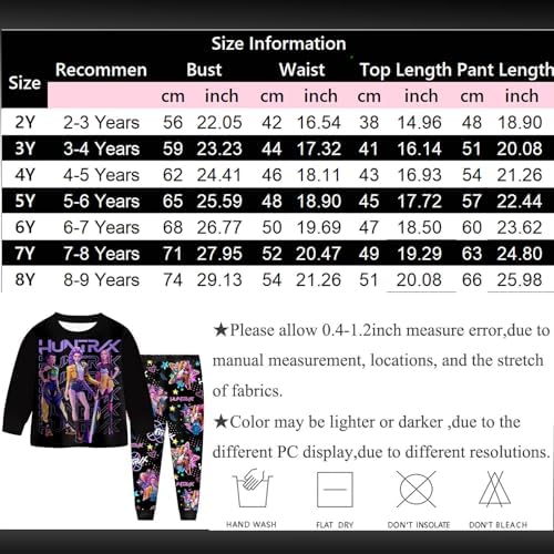YueYue K Pop D_Demon H_Hunters Pyjamas Girls Long Sleeve Pjs Set Music Party Pajamas Nighties Cartoon Sleepwear For Kids 2 Pieces Kpop Kids Pyjamas Merch Clothes Long Sleeve Music Party Nighties