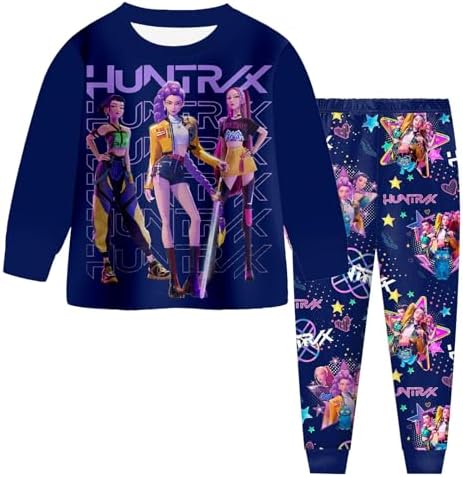 YueYue K Pop D_Demon H_Hunters Pyjamas Girls Long Sleeve Pjs Set Music Party Pajamas Nighties Cartoon Sleepwear for Kids 2 Pieces Kpop Kids Pyjamas Merch Clothes Long Sleeve Music Party Nighties