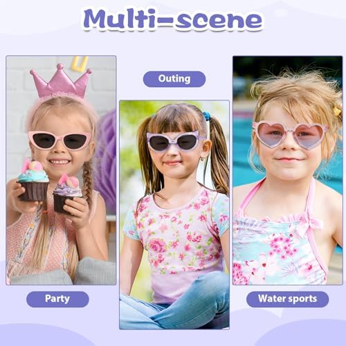 Yuio 3Pcs Kids Sunglasses Cute Girls Heart Shaped Cat Eye Shape Sunglasses Set UV 400 Protection Flexible Frame Childrens Sun Glasses For Boys Outdoor Beach Holiday Cute Eyewear Party Accessories