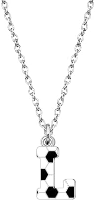 ZCHXD Football Necklace for Girls Boys Women Men Initial Letter Necklace with Black & White Pendant for Football Players Lovers Reminder Gifts for Friends Brother Coach on Christmas Birthday