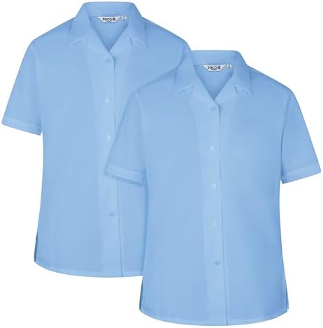 ZECO (2 Pack) Girls Short Sleeve Revere Collar School Shirts (4-16+ Years)