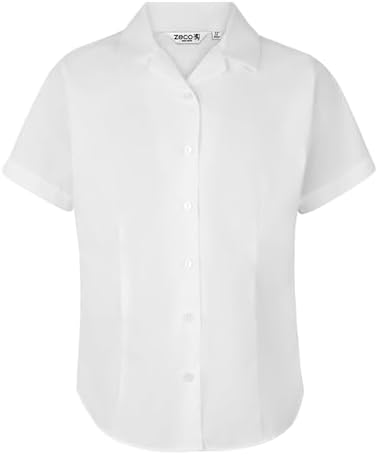 ZECO (2 Pack) Girls Slim Fit Short Sleeve Revere Collar School Blouses (4-16+ Years)