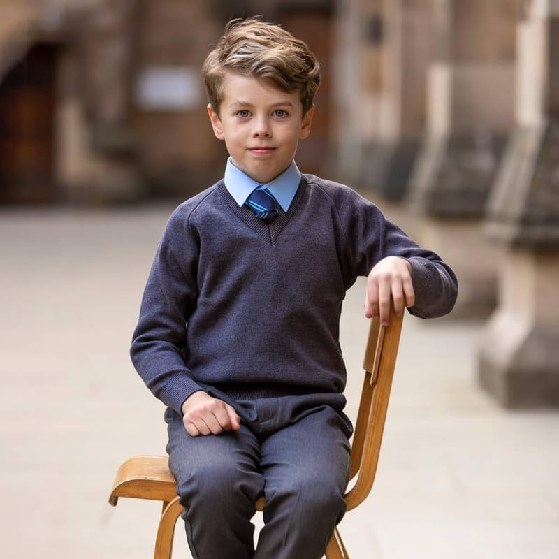 ZECO Unisex Kids Cotton Mix Knitted V Neck School Jumper (Kids: 3-13+ Years Adults: XS To 3XL)