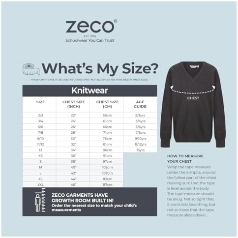ZECO Unisex Kids Cotton Mix Knitted V Neck School Jumper (Kids: 3-13+ Years Adults: XS To 3XL)