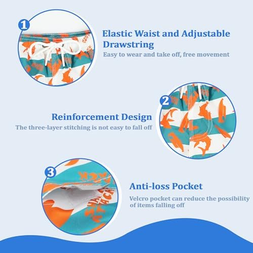 ZERULETS Boys Swim Shorts Quick Dry Beach Board Trunks Lightweight Kids Boardshorts With Reinforced Stitching And Adjustable Drawstring For 3-14 Years Children
