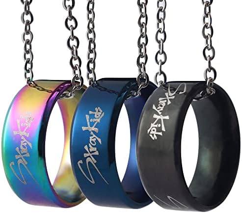 ZHENGGE 3 Pack Kpop Stray Kids Merch Ring with Necklace Stray Kids Stainless Steel Jewelry for gifts