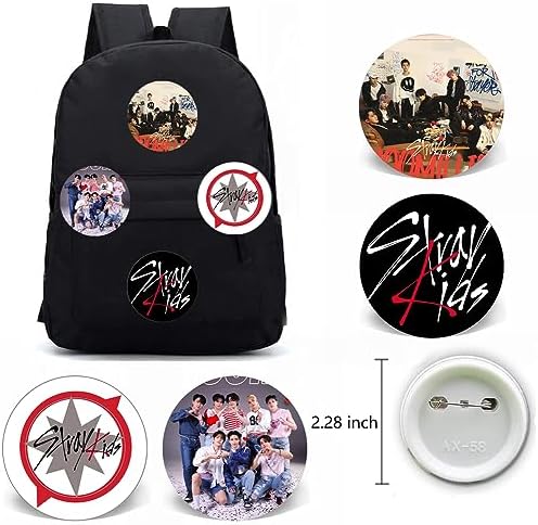 ZHENGGE Kpop Stray Kids Gifts Set Including Drawstring Bag Backpack Necklace Earrings Bracelets Button Pins Lanyard ID Holder Keychain Phone Ring Holder Cartoon Badge