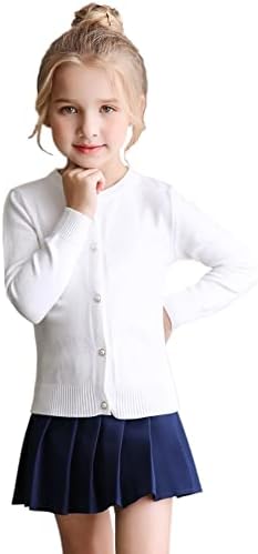 ZHUANNIAN Girls School Cardigan Long Sleeve Pearl Button Down Uniform Schoolwear Cardigans