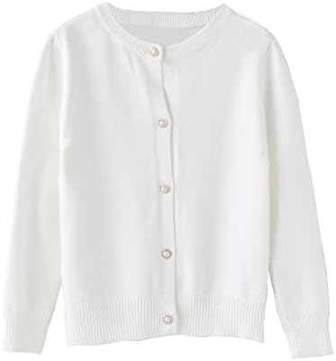 ZHUANNIAN Girls School Cardigan Long Sleeve Pearl Button Down Uniform Schoolwear Cardigans