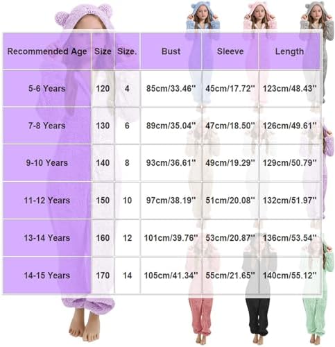 ZJADear Kids Fleece Onesie Pajamas Jumpsuit - Girls Hooded Fuzzy Warm Sherpa Rompers Winter Casual Zip Up Cute Ear Long Sleeve One Piece Sleepwear Jumper