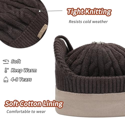 ZLYC Kids Girls Boys Winter Hats Cotton Lined Pom Pom Beanie Earflap Knitted Cap