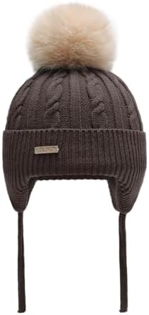 ZLYC Kids Girls Boys Winter Hats Cotton Lined Pom Pom Beanie Earflap Knitted Cap