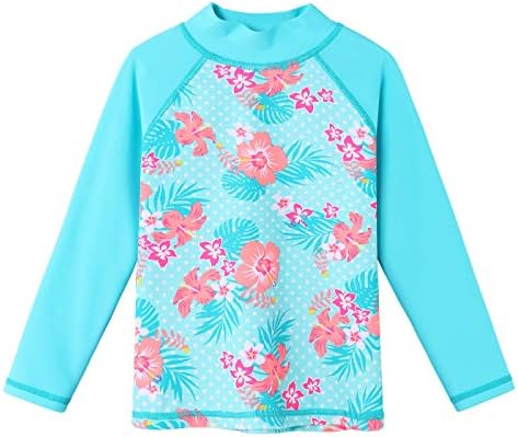 ZNYUNE Girls 2PCS Leaves Printed Swimwear Long Sleeve Swimsuit Set Kids Bathing Suit Swimming Costume For Age 3 To 10 Years