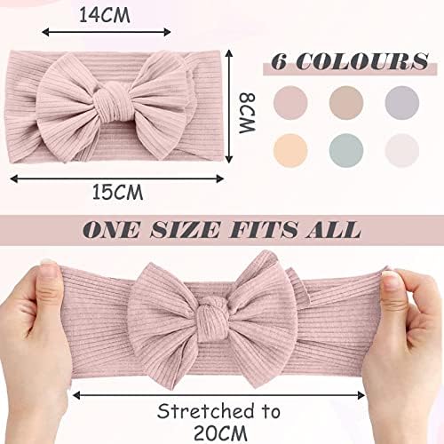 ZOCONE 6 PCS Baby Girl Bows Headband - Super Soft Flexible Nylon Bow Knot - Newborn Headband For Baby Photography - Light Coloured Version