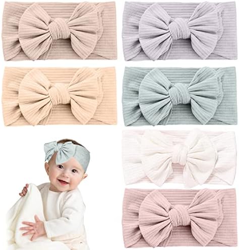 ZOCONE 6 PCS Baby Girl Bows Headband - Super Soft Flexible Nylon Bow Knot - Newborn Headband for Baby Photography - Light Coloured Version