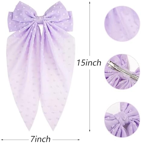 ZOONAI 8 Inches Big Tulle Layered Hair Clip For Women Girls Large Long Bow Hair Clip Bowknot Hairpin Hair Accessories (Black One Size)