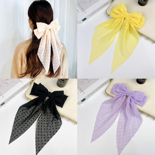 ZOONAI 8 Inches Big Tulle Layered Hair Clip For Women Girls Large Long Bow Hair Clip Bowknot Hairpin Hair Accessories (Black One Size)