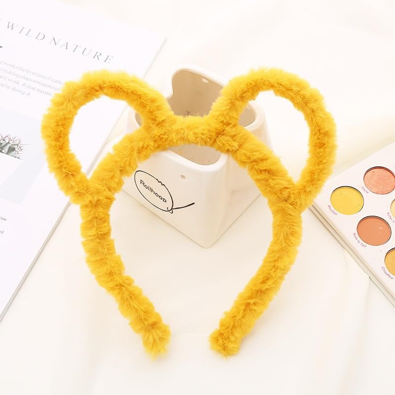 ZOONAI Bear Ears Headband For Women Girls Cute Plush Bear Ear Headband Halloween Christmas Party Headwear Hair Accessories (Yellow One Size)