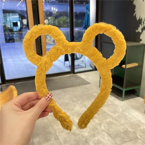 ZOONAI Bear Ears Headband For Women Girls Cute Plush Bear Ear Headband Halloween Christmas Party Headwear Hair Accessories (Yellow One Size)