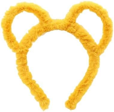 ZOONAI Bear Ears Headband for Women Girls Cute Plush Bear Ear Headband Halloween Christmas Party Headwear Hair Accessories (Yellow One Size)