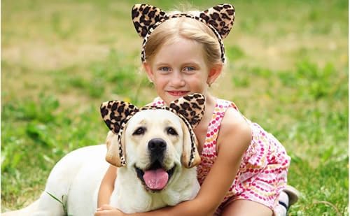 ZOONAI Leopard Ears Headband Cute Cheetah Ear Headbands Halloween Christmas Party Headwear Hair Accessories (Leopard)