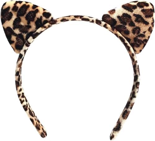 ZOONAI Leopard Ears Headband Cute Cheetah Ear Headbands Halloween Christmas Party Headwear Hair Accessories (Leopard)
