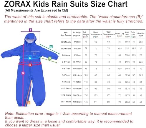 Zorax Boys Girls Waterproof Windproof Lightweight Kids Rain Suit Coat All In One Dry Suit Puddle Unisex Drip Drop Raincoat