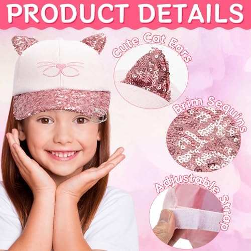 Zouwel Kids Sunglasses Girls 3-10 Years Girls Baseball Summer Cap & Kids Sunglasses Cute Cat Ear Hat With Sparkling Sequins