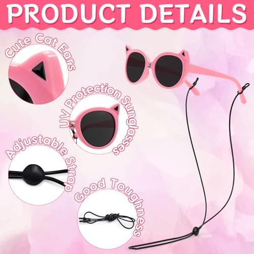 Zouwel Kids Sunglasses Girls 3-10 Years Girls Baseball Summer Cap & Kids Sunglasses Cute Cat Ear Hat With Sparkling Sequins