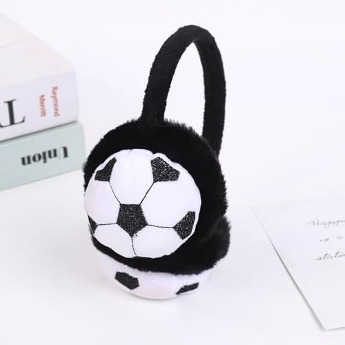 ZPSOSPZ Black Football Style Earmuffs Kids Winter Furry Earmuffs Warm Soccer Earmuff Super Soft And Comfortable Ears Fluffy Warm And Cute Ear Girls Boys Cold Weather Ear Warmer(Black)