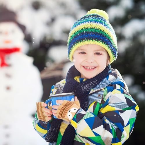 Zuimei 2 Pairs Kids Fingerless Gloves Winter Flip Top Gloves Kids Convertible Flap Cover Gloves Warm Knit Fingerless Mitten Cartoon Gloves For Boys Girls 3-6Y